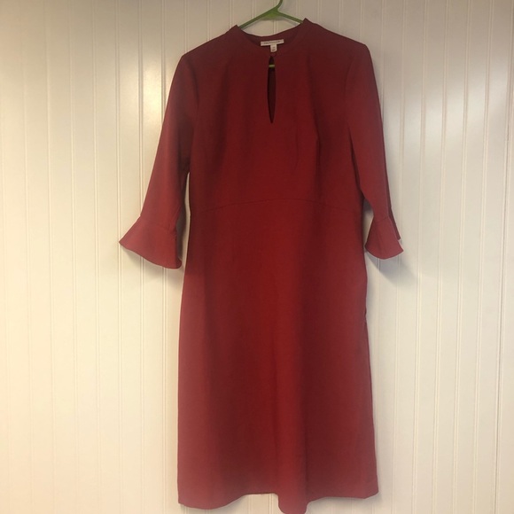 Prologue Red Women's 3/4 Bell Sleeve Dress Size 10 Button Neck - Picture 1 of 4
